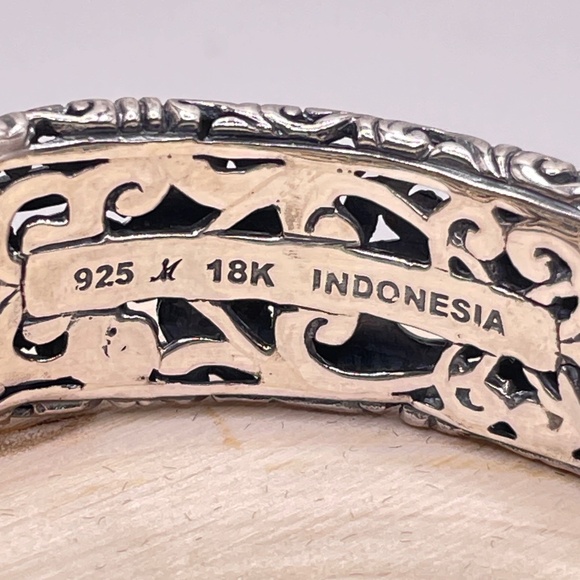 Robert Manse Signed 925 Sterling Silver 18K Onyx Cuff Bangle Bracelet - Picture 6 of 12